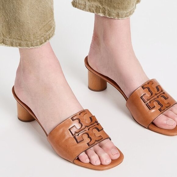 $339 Tory Burch Ines Boho Black Real Leather Casual Summer Spring Logo Sandal - Picture 5 of 16